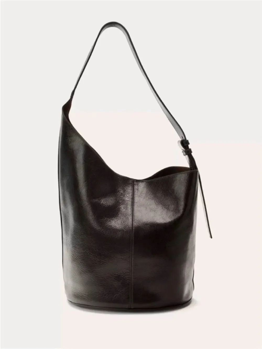 ZARA Asymmetrical leather shoulder bucket bag